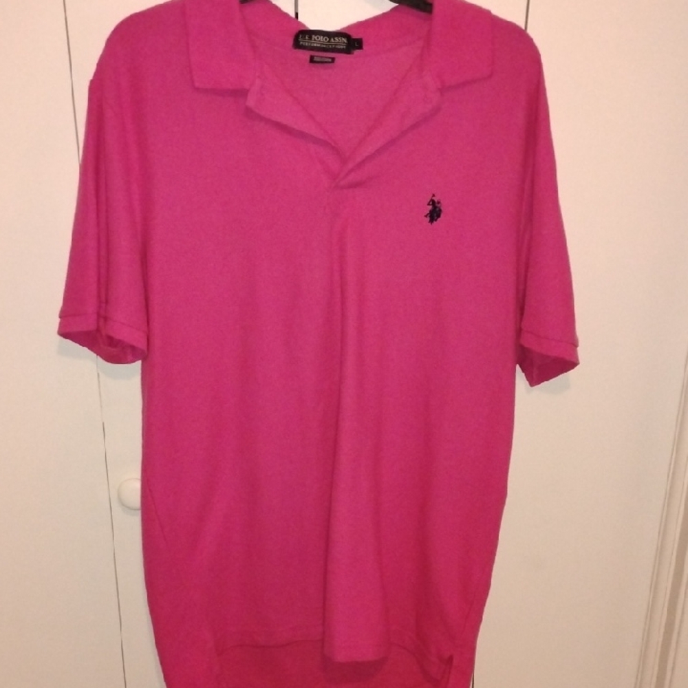 U.S. Polo Assn. Men's Hot Pink Polo with Navy Logo